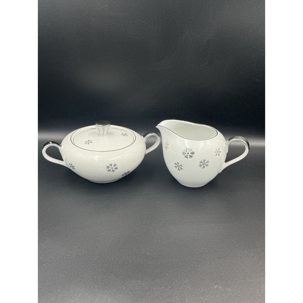 Vintage Seyei Snowy Atomic Snowflake Creamer & Sugar Dish W/Lid - MCM Japan